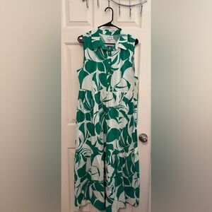 Tahari Green and White Leaf Print Dress